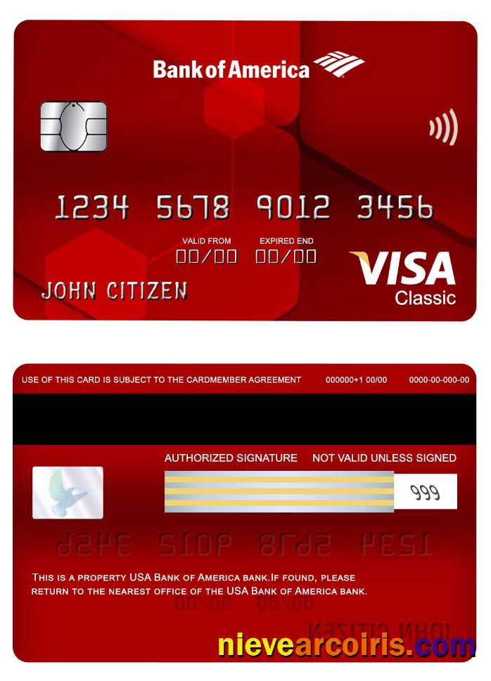 USA Bank of America bank visa classic card